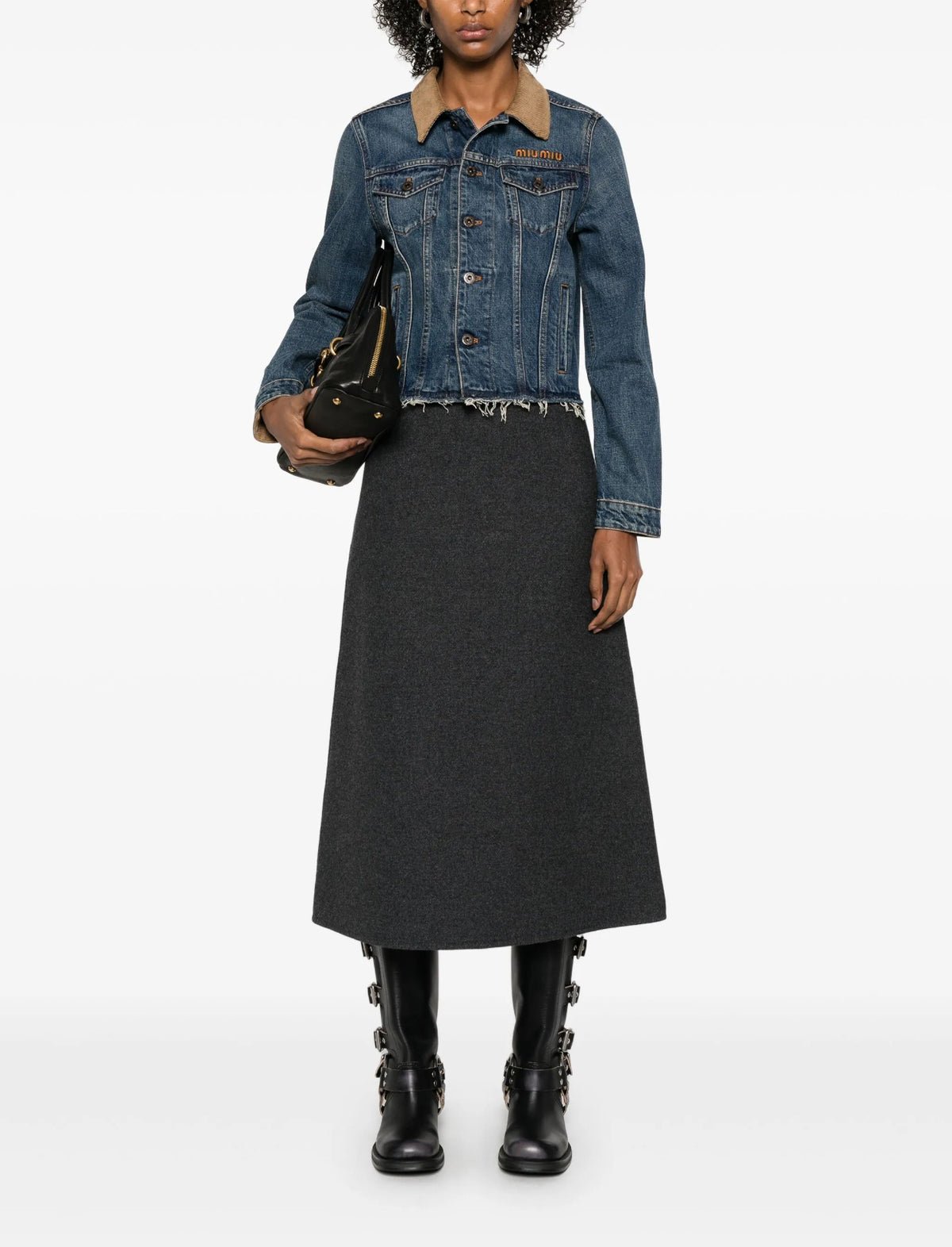 MIU MIU corduroy collar jacket,MIU MIU GWB235SOOO1567,MIU MIU denim jacket,Miu Miu denim jacket blue,Miu MIU brown collar den