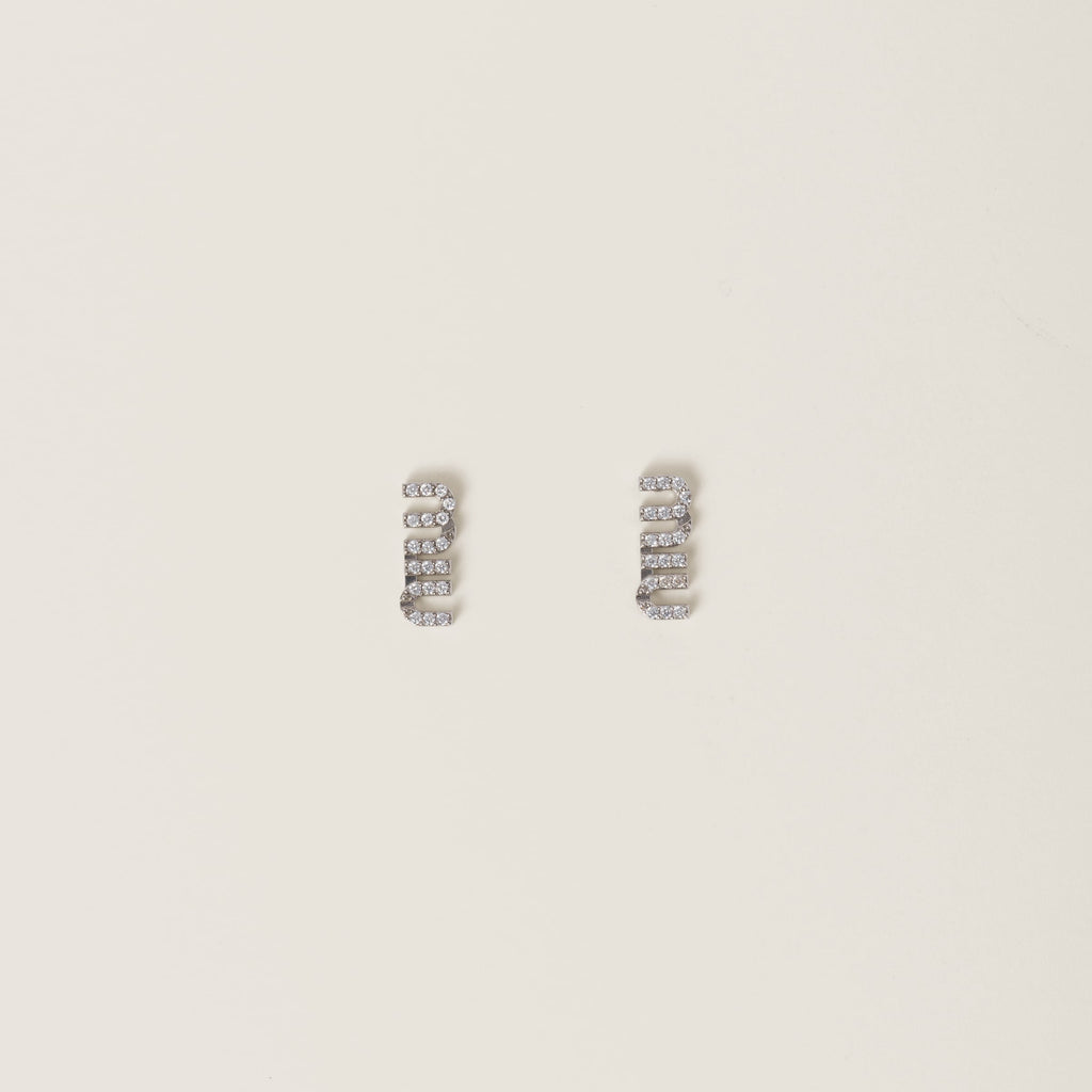 Miu Miu metal earrings with crystals,Miu Miu crystals earrings,Miu Miu silver crystals earrings,MIU MIU logo earrings,MIU MIU