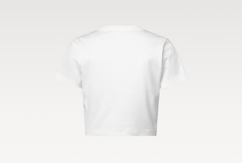 Louis Vuitton 1AHX84,LV 1AHX84,Louis Vuitton embroidered signature crop top,Louis Vuitton embroidered signature t-shirt,LV wh