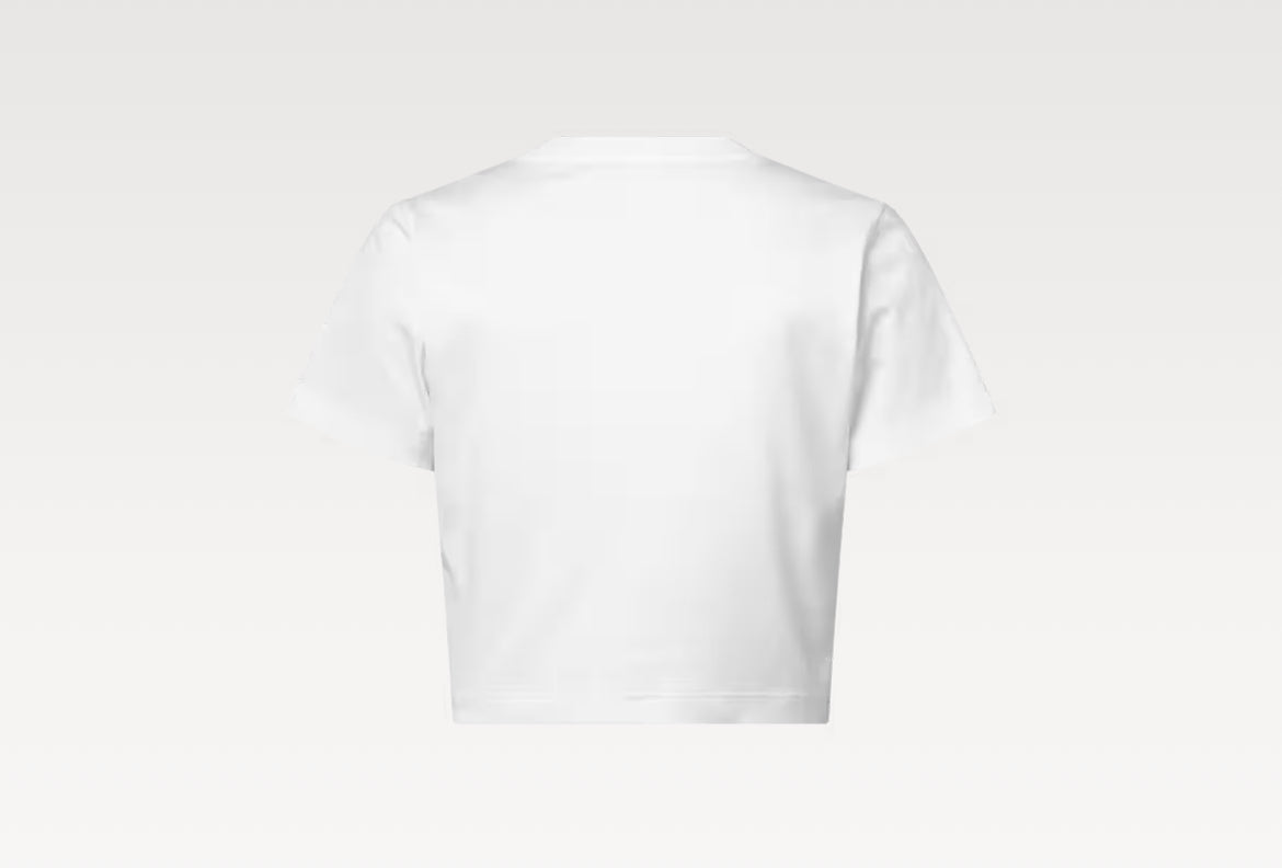 Louis Vuitton 1AHX84,LV 1AHX84,Louis Vuitton embroidered signature crop top,Louis Vuitton embroidered signature t-shirt,LV wh