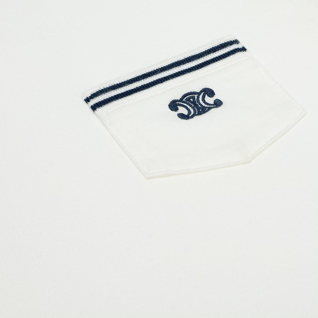 Celine RX097671Q.01MA,Celine 70’s triomphe T-shirt,Celine triomphe pocket T-shirt,Celine triomphe white T-shirt,Celine white
