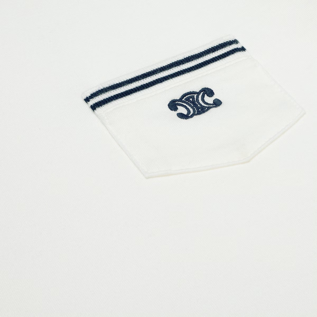 Celine RX097671Q.01MA,Celine 70’s triomphe T-shirt,Celine triomphe pocket T-shirt,Celine triomphe white T-shirt,Celine white